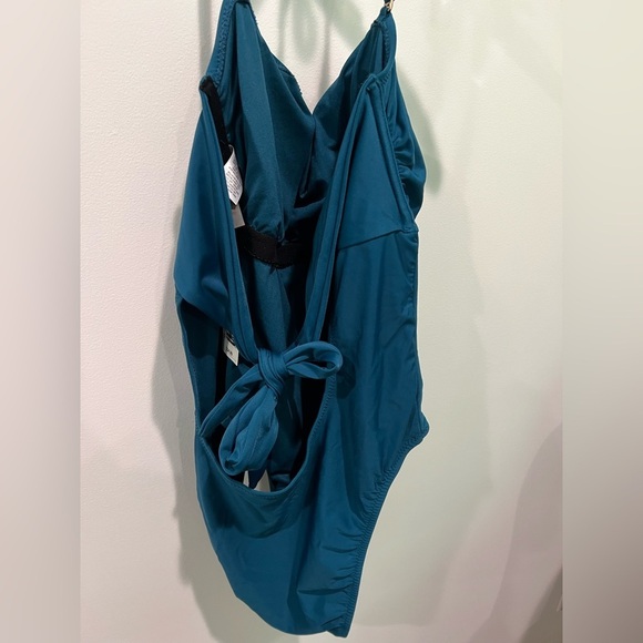 Shade & Shore Teal Once Piece Bathing Suit Size XL Tie Neck and Back - Picture 3 of 13